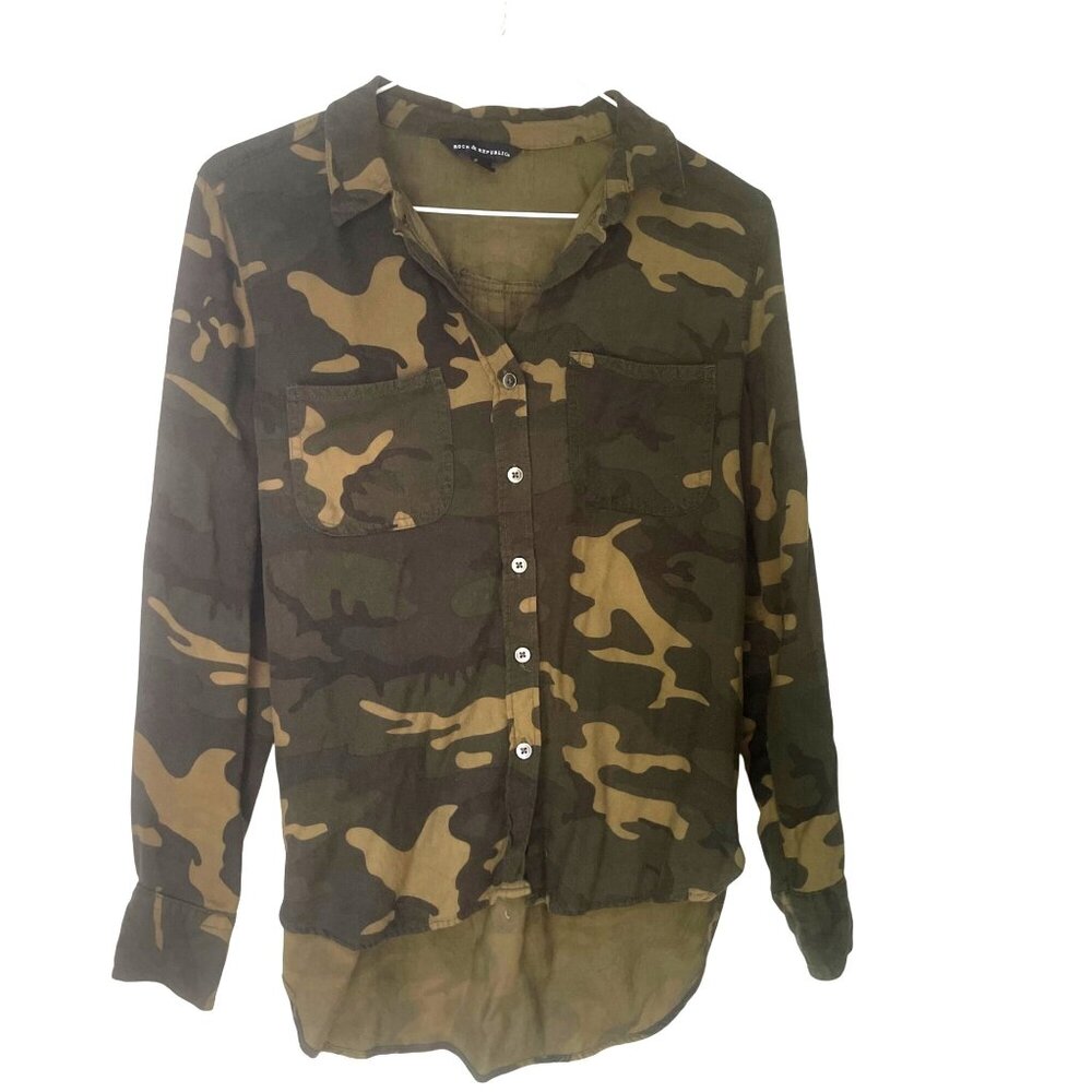 Rock & Republic Womens Camouflage Button Up Shirt Size S Streetwear Urban Grunge